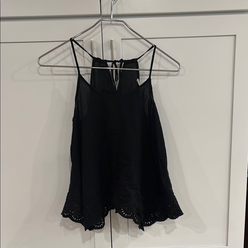 Abercrombie Linen Black Lace Trim Women's Top
